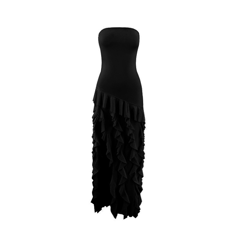 Women's Cute Cami Ruffle Tank Midi Dress Strapless Long Mermaid Formal Evening Gowns Y2k Asymmetrical Mesh Backless Flowy Long Dresses Sunmmer Party Solid Color Elegant Dress 