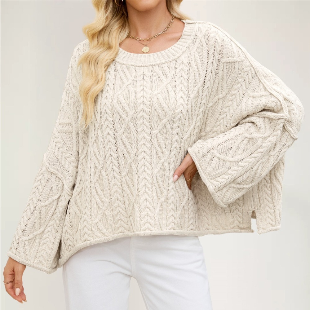 New Autumn Women's Round Neck Short Loose Solid Color Knit Sweater