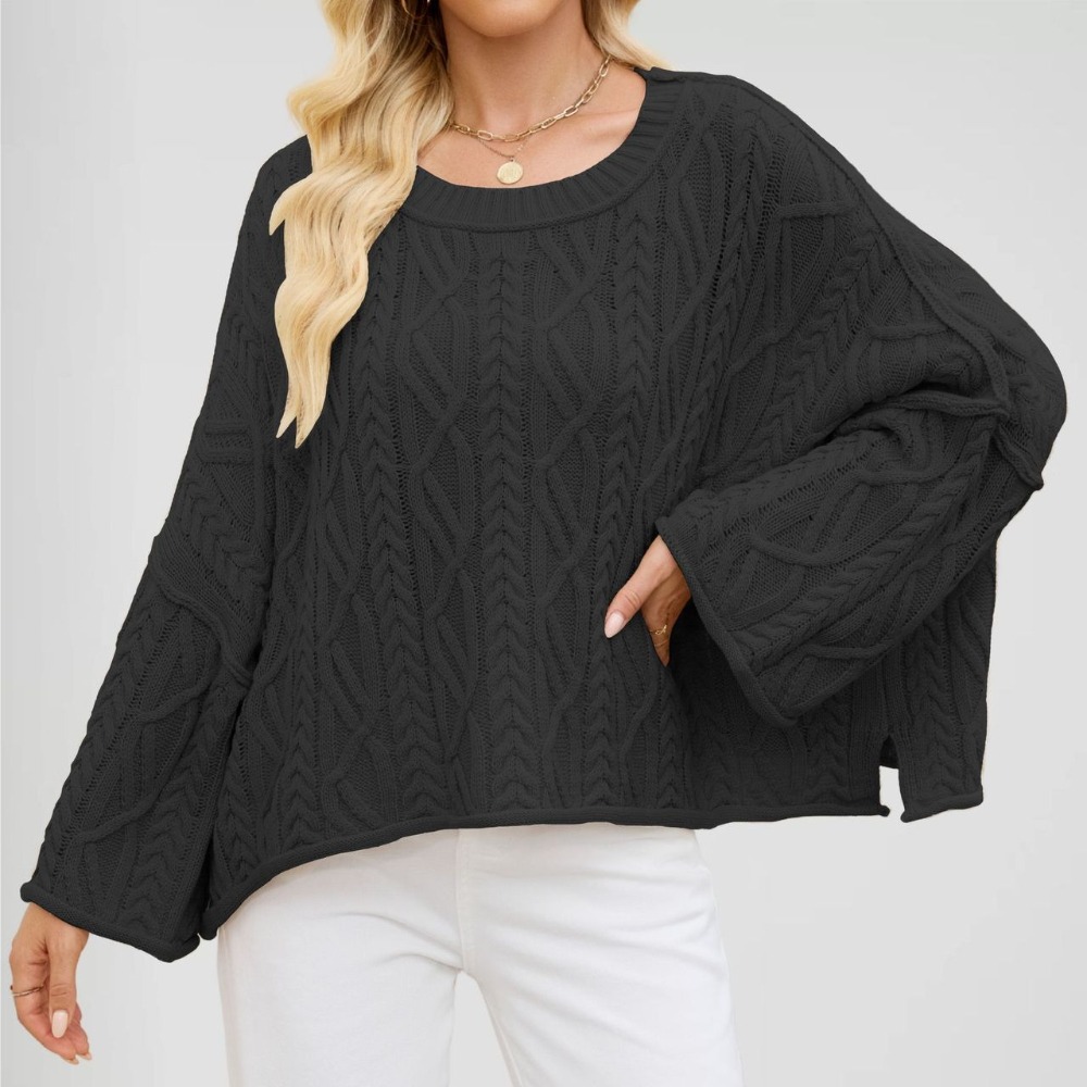 New Autumn Women's Round Neck Short Loose Solid Color Knit Sweater