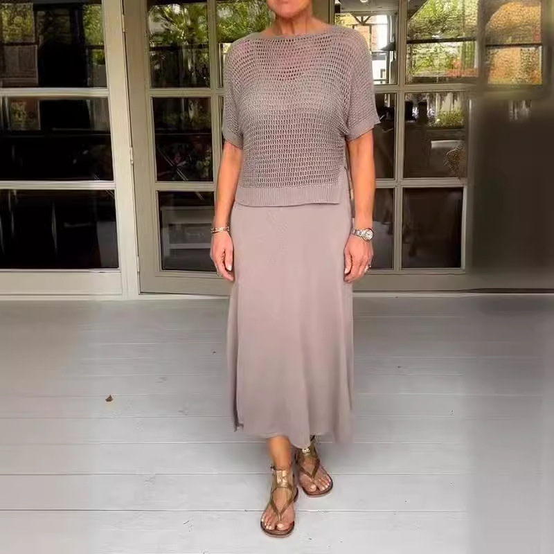 New Knit Dress Set Casual Solid Color Round Neck Knit Cardigan & Camisole Dress Set