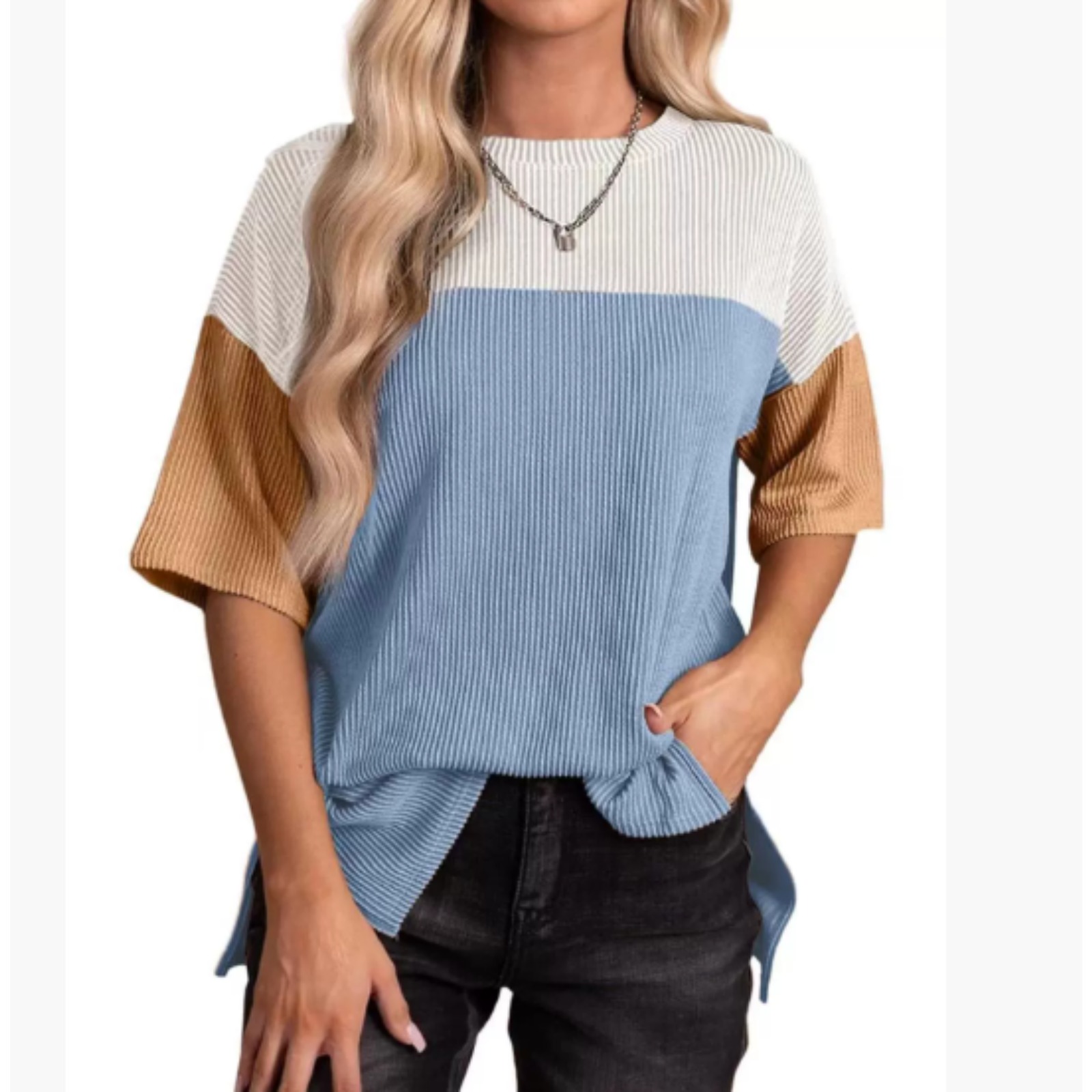 Women's round neck shirt fashionable all-match casual temperament three-color shirt T-shirt