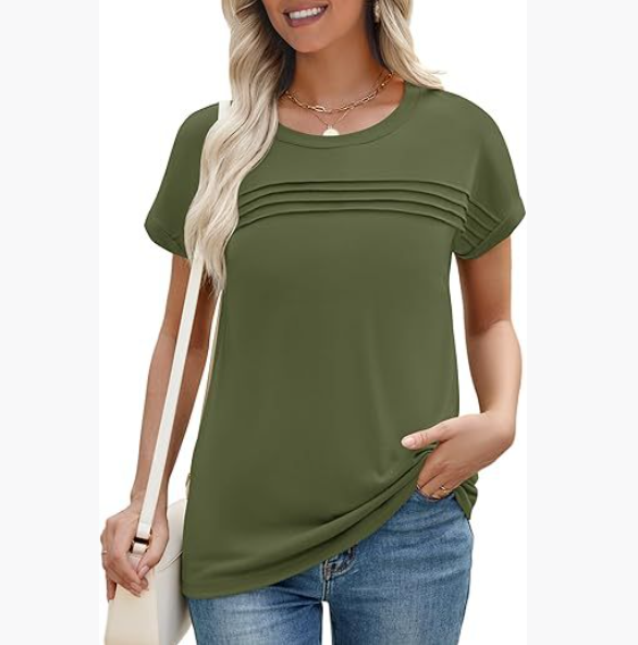 New European and American cross-border Women's round neck pull short sleeve solid color all-match shirt