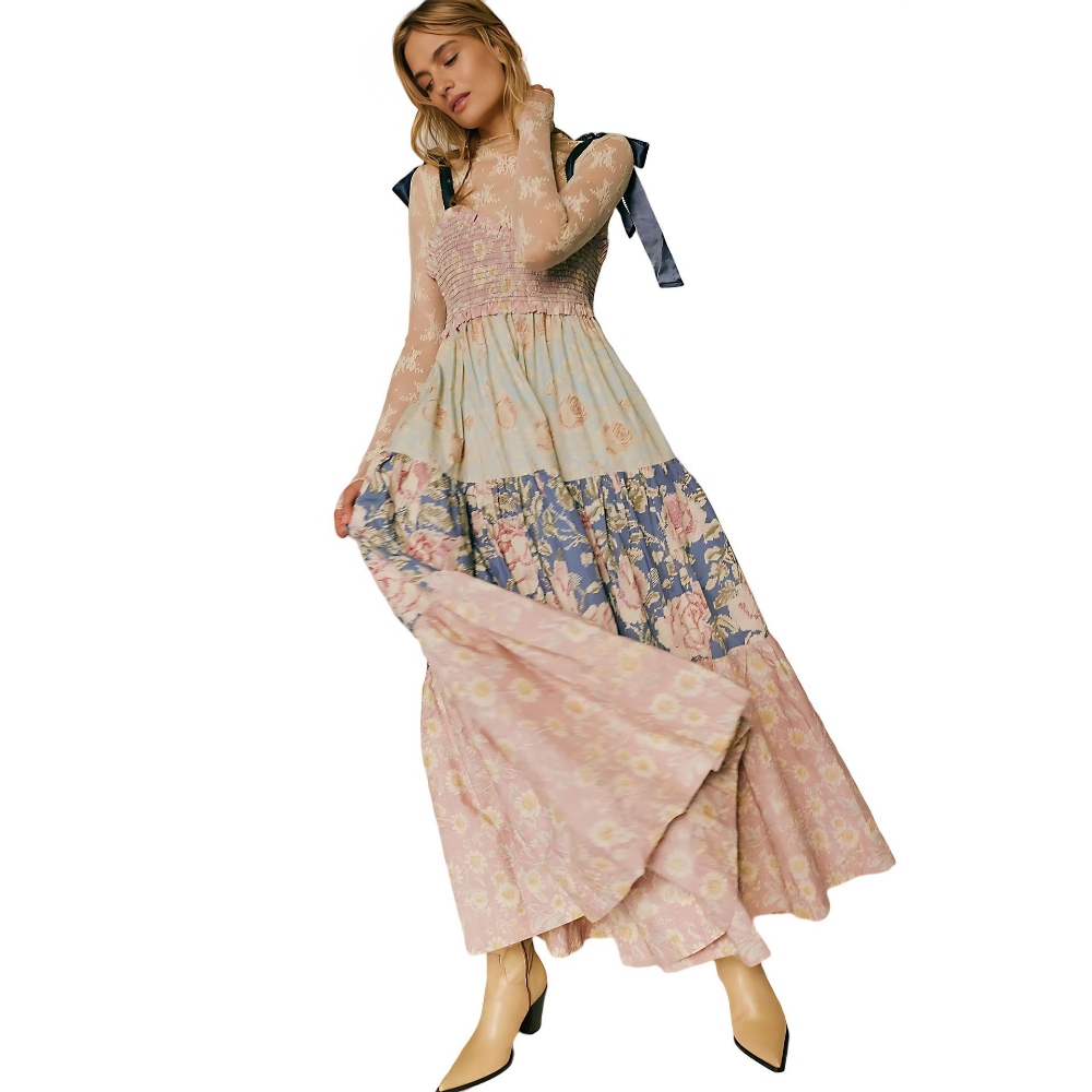 Women's Summer Chiffon Boho Graffiti Cami Maxi Dress V Neck Backless Spaghetti Straps Flowy Long Dress Vintage Tiered Ruffle Hem A Line Beach Sundress  