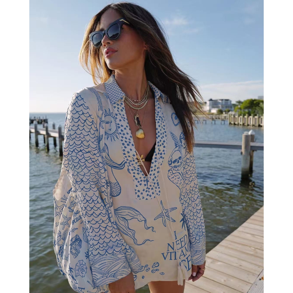 跨境外贸独立站亚马逊2025新款欧美时尚休闲定位印花缎面两件套