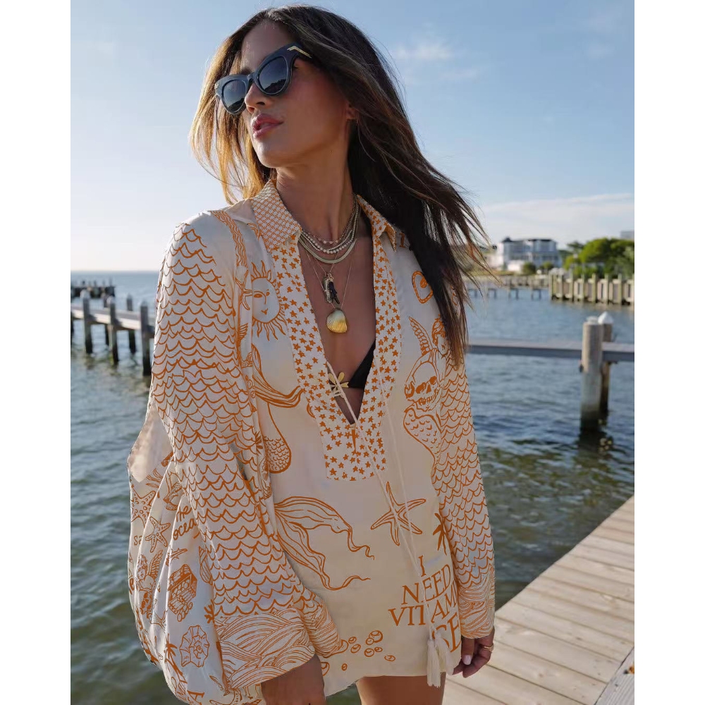 跨境外贸独立站亚马逊2025新款欧美时尚休闲定位印花缎面两件套