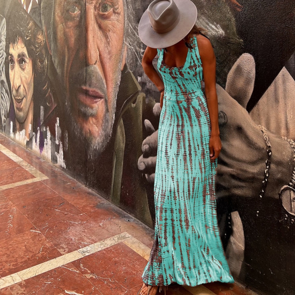 跨境外贸独立站亚马逊新款欧美性感多种印花露背交叉连衣裙礼服女