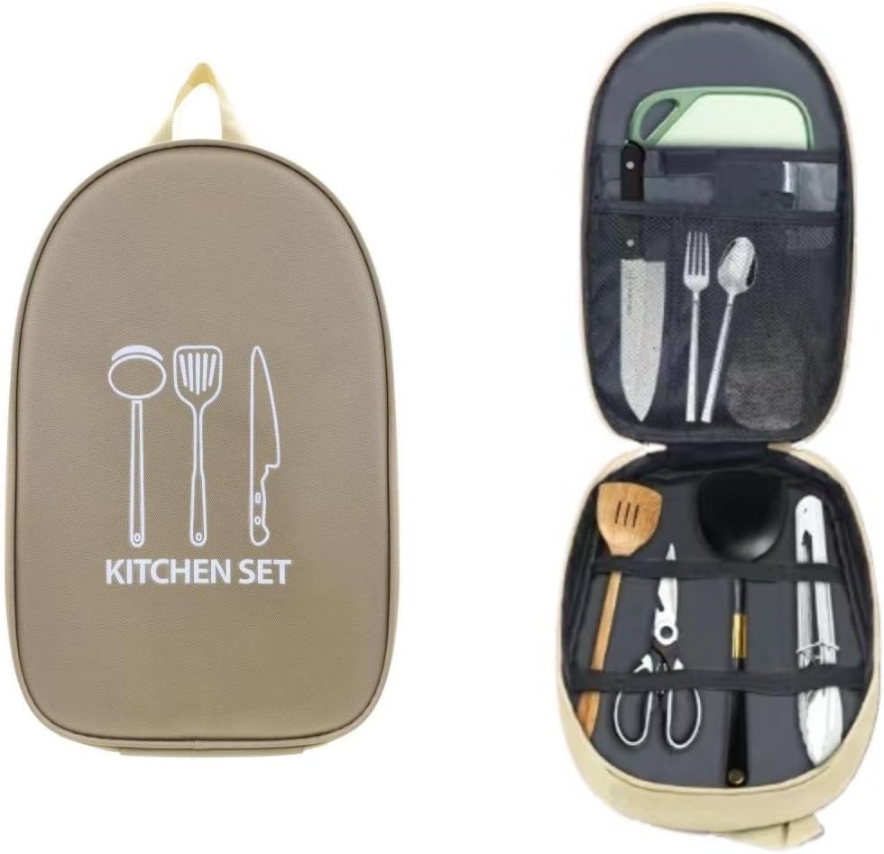 露营炊具收纳袋，露营烹饪用具套装袋，露营工具便携收纳袋，适用于刀具、叉子、勺子、砧板、厨师刀及厨房用具收纳。