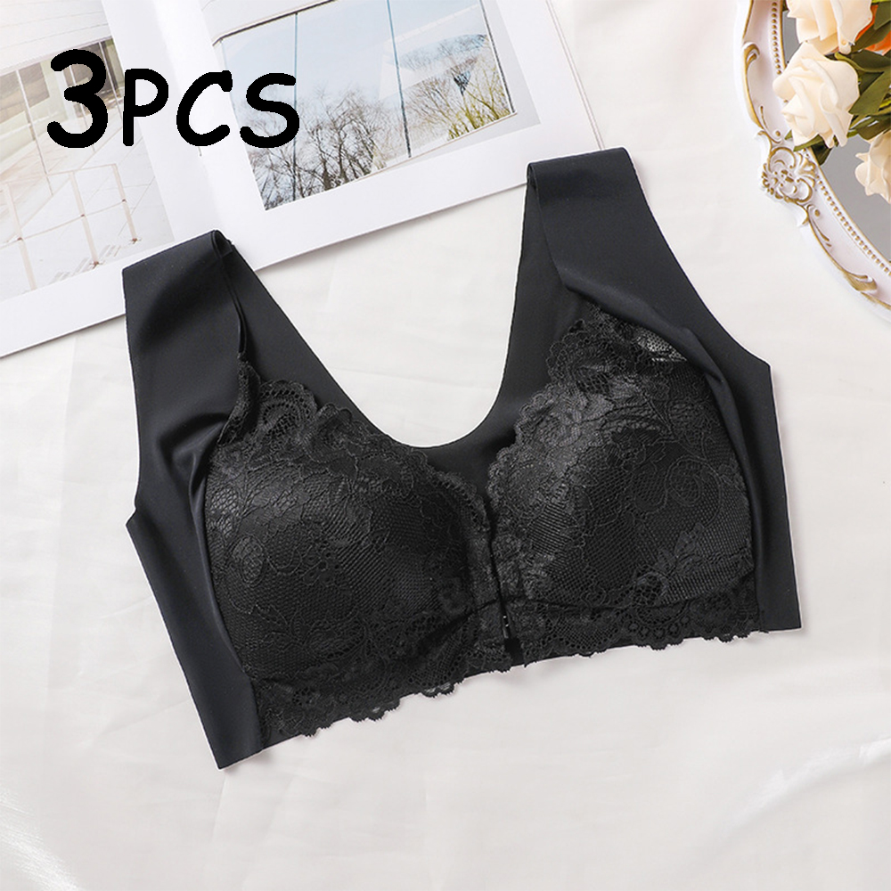 3件装女士文胸-时尚前扣蕾丝亲肤舒适聚拢透气美背文胸