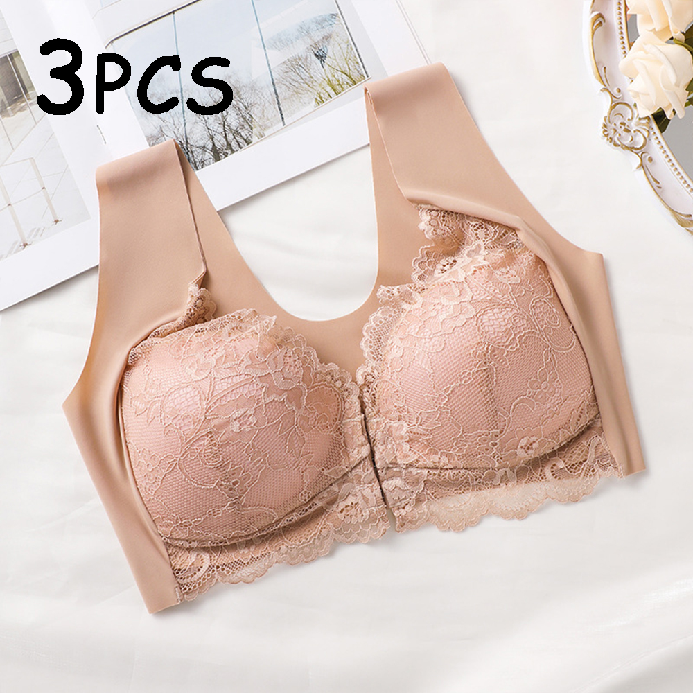 3Piece Women Bra Fashionable Lace Front Button Skin Friendly Comfortable Breathable Top