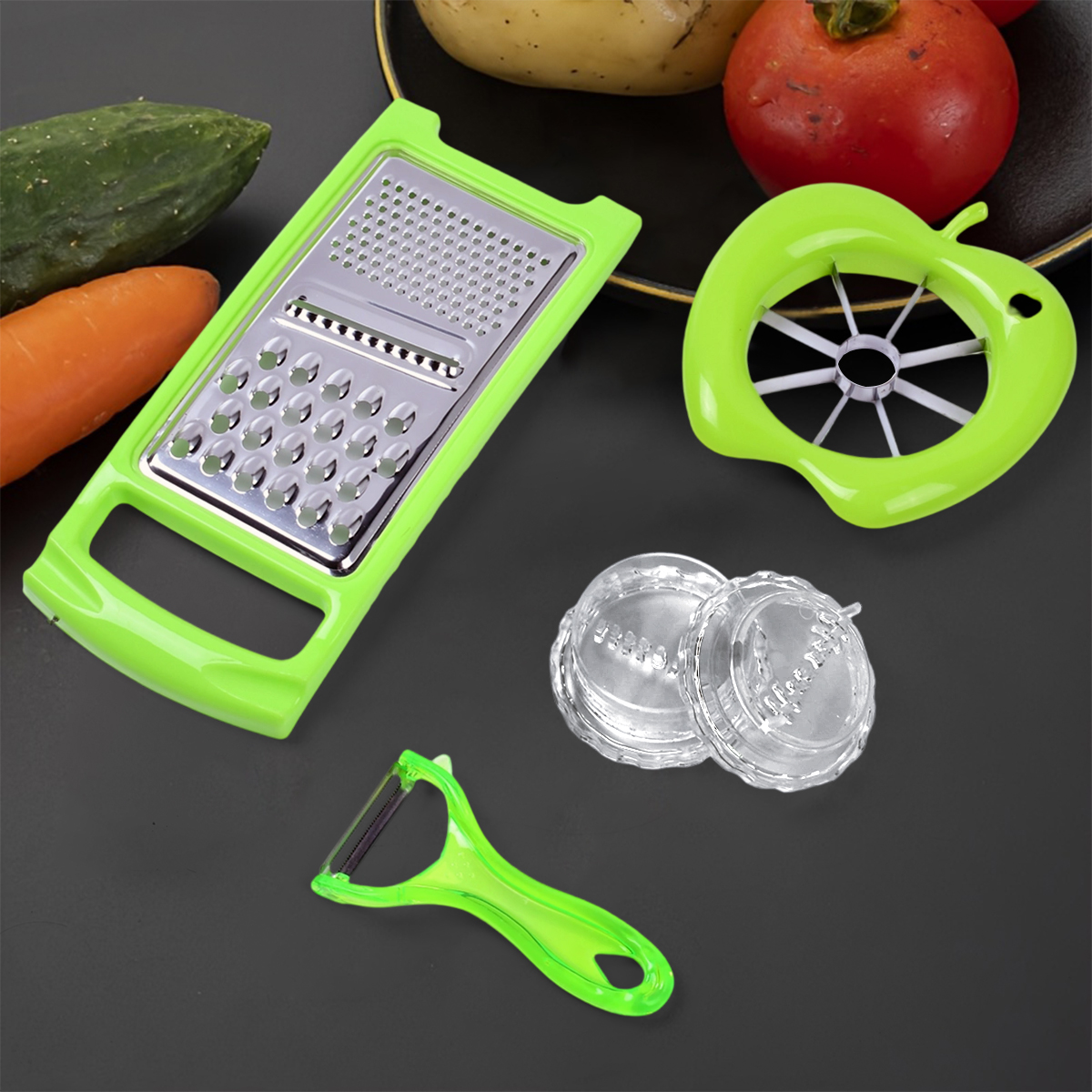 多彩厨房神器 四 件套 - 刨丝、切片、削皮、压蒜全能组合-410材质