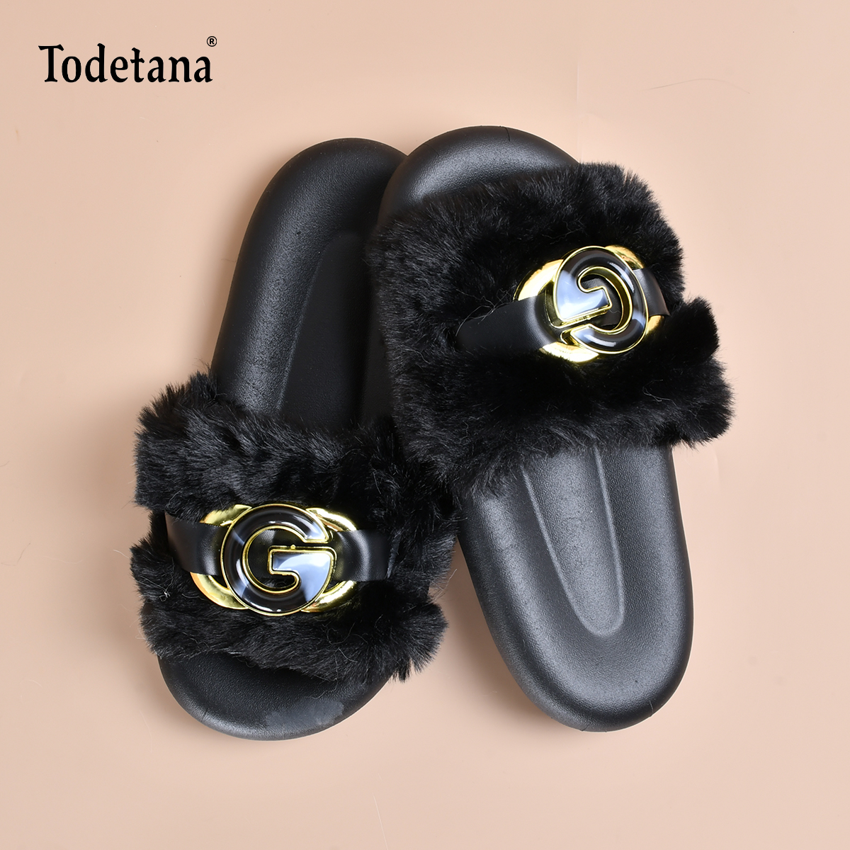 PVC plush G-shaped women's slippers