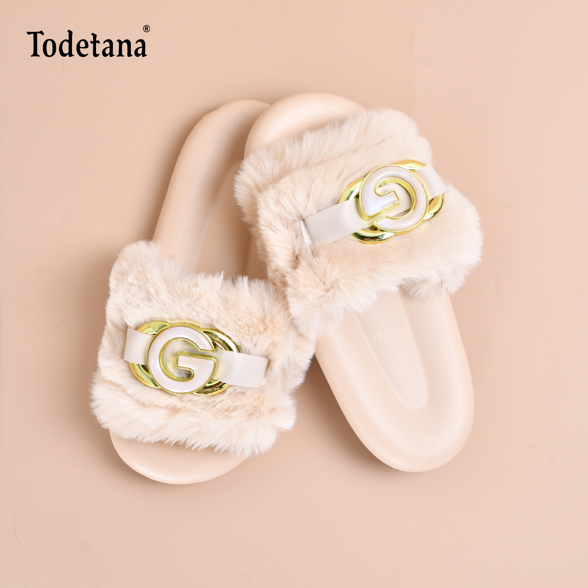 PVC毛绒G字女士拖鞋