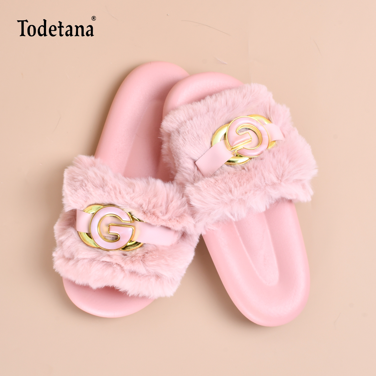 PVC毛绒G字女士拖鞋