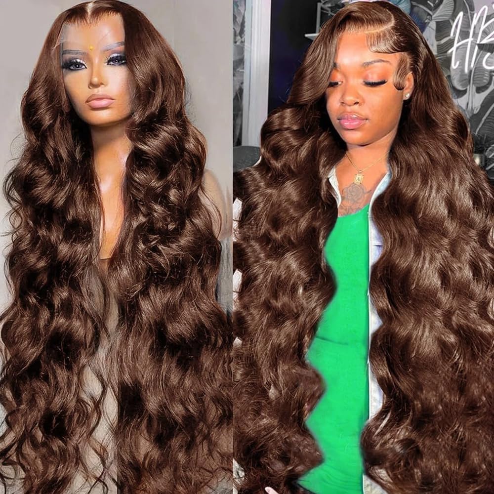 Chocolate Brown 13x4 Lace Front Wig Human Hair Color 4 Body Wave 150% Density