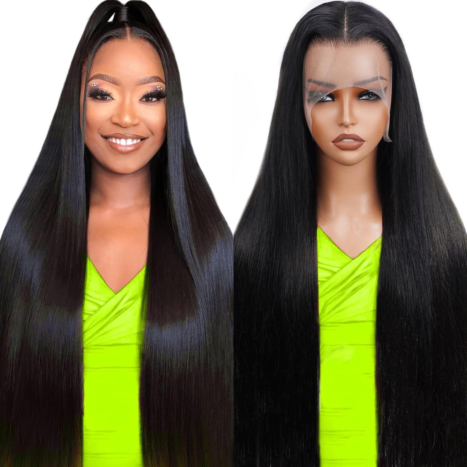 13x4前蕾丝真人发头套自然色直条150%密度	 8寸