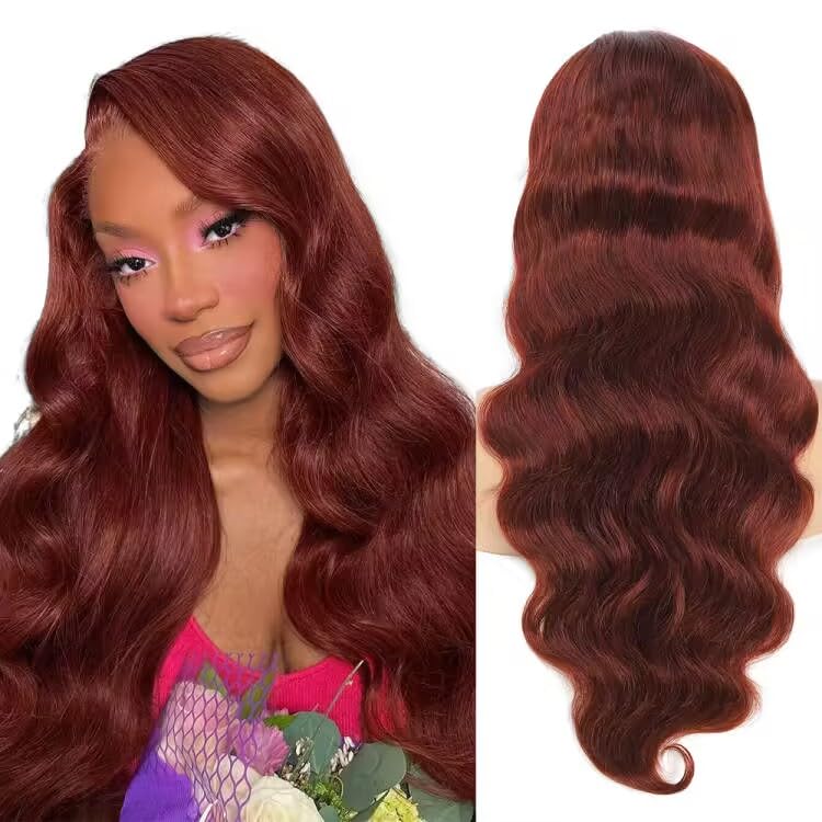 13x4 Lace Front Wig Human Hair Reddish Brown Body Wave 150% Density