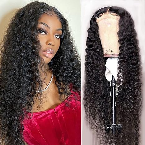 4*4 Lace Closure Wig Human Hair Water Wave Natural Color 150% Density