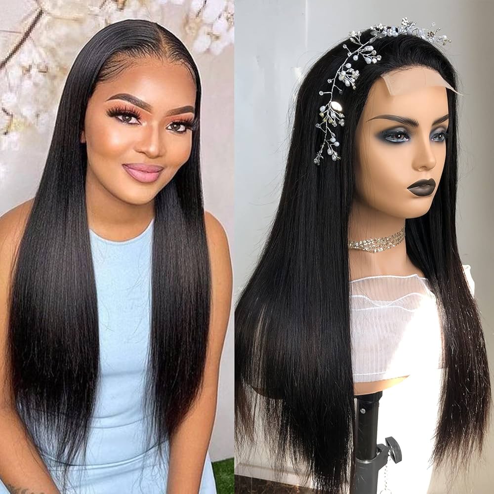 4x6蕾丝真人发头套自然色直条150%密度 22寸