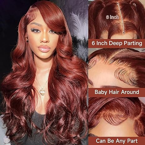 13*6 Lace Front Wig Human Hair Reddish Brown Body Wave 150% Density