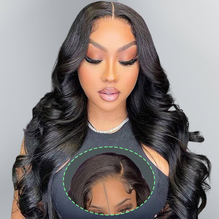 4x7 Lace Closure Wig Human Hair Natural Color Body Three-Dimensional  Wave 200% Density