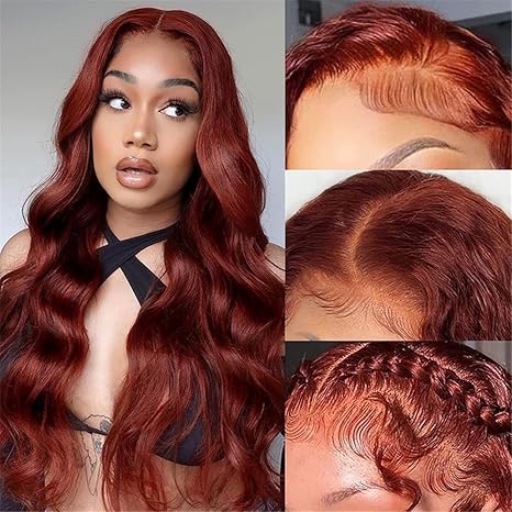 13*4前蕾丝Body Wave真人发中分头套红棕色150%密度