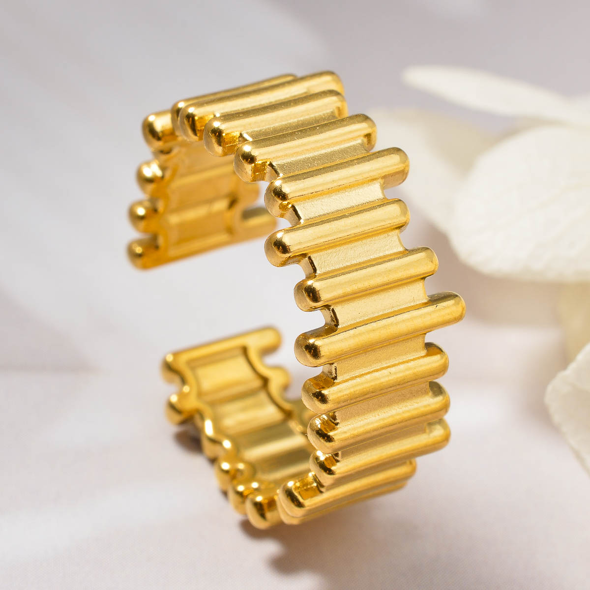 跨境欧美ins风不锈钢开口戒指女复古几何不规则18K不锈钢戒指