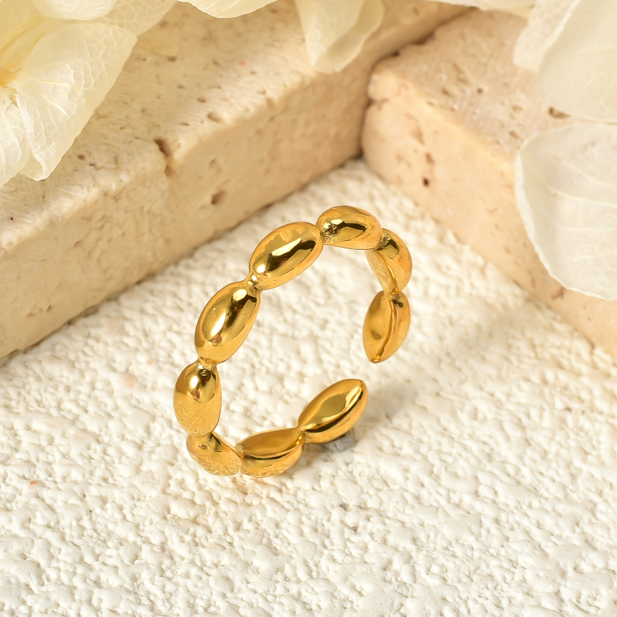 Cross-border French style simple geometric Oval stitching ring ins non-fading stainless steel gold-plated ring for girls