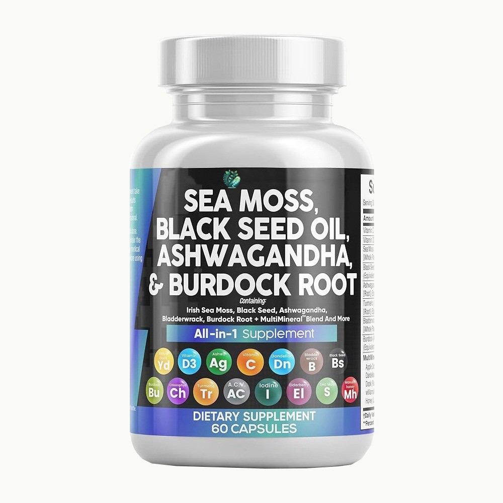 TikTok亚马逊专供MultiMineral Sea Moss海苔黑籽油胶囊