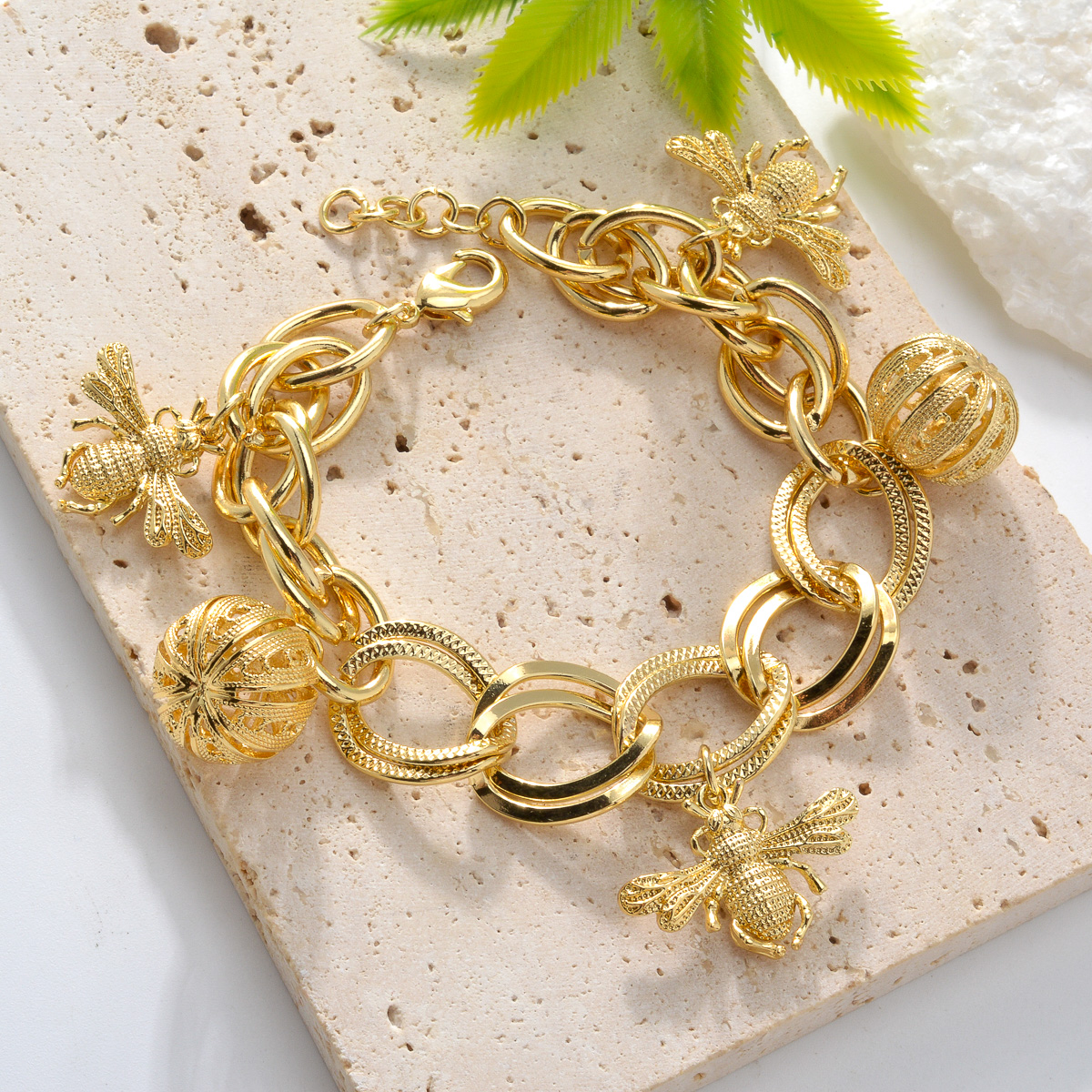  复古风双环链条昆虫立体镂空南瓜吊坠百搭INS手链女