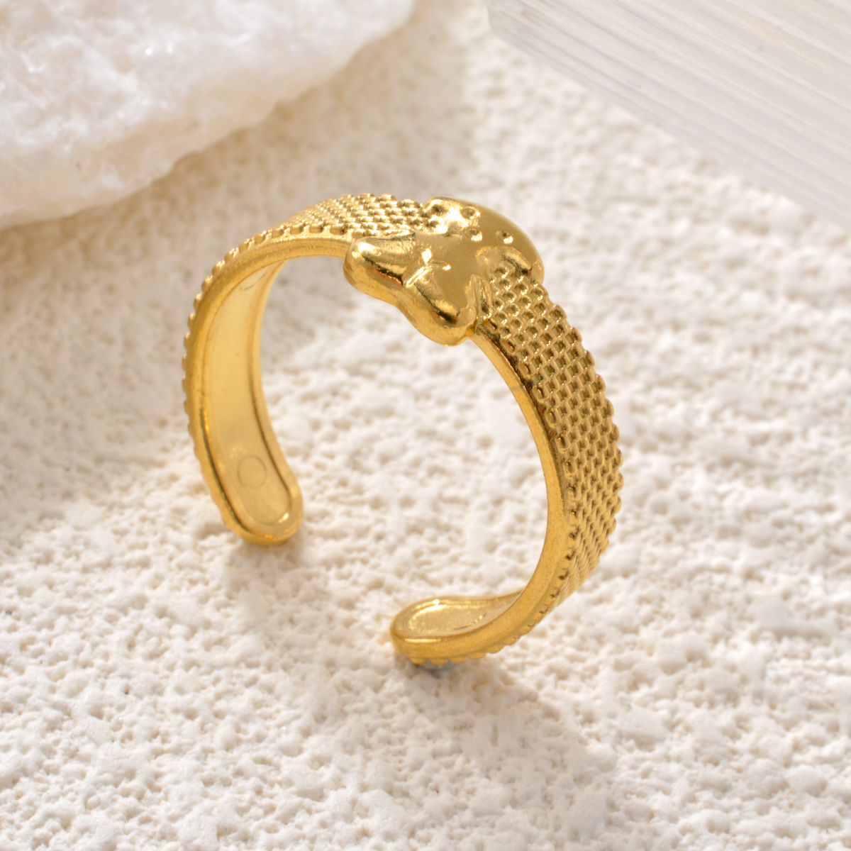 Bohemian New bear geometric opening multi-shape ring Women's stainless steel plated 18K gold jewelry ring