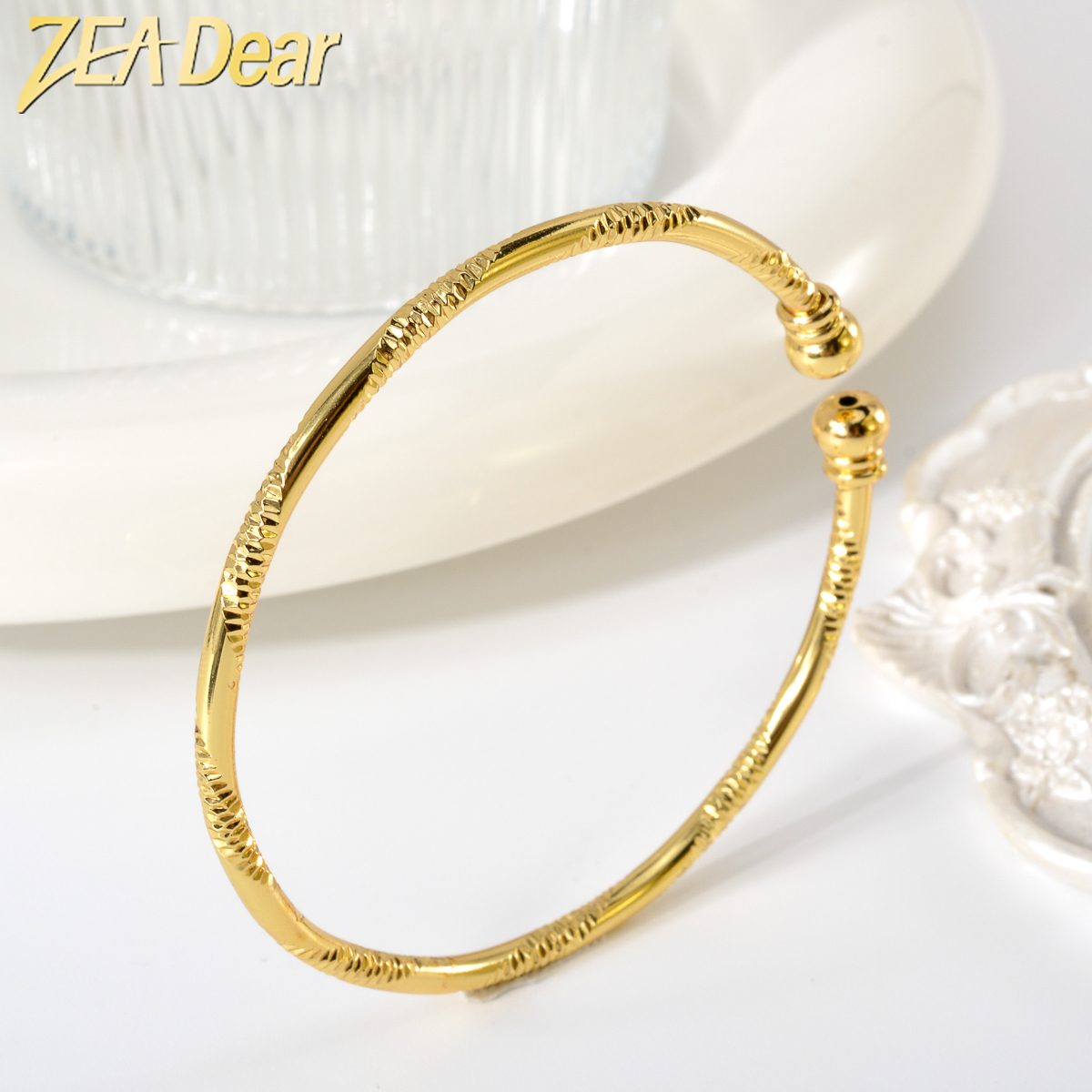 镀金手镯3MM女性珠宝非洲金色珠子手镯埃塞俄比亚婚礼新娘礼物