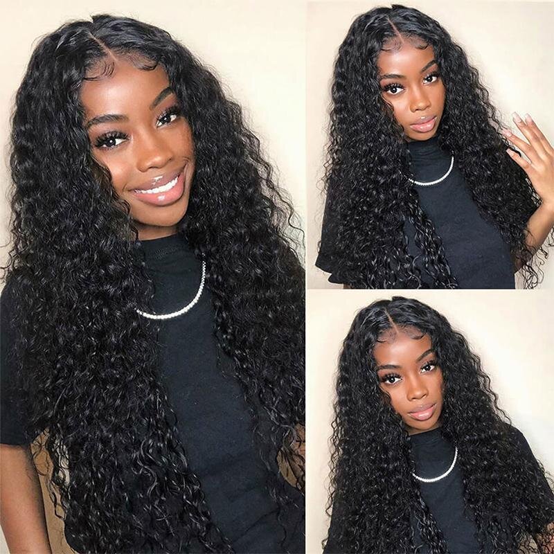 5*5 Lace Closure Human Hair Wig Water Wave Natural Color 150% Density			