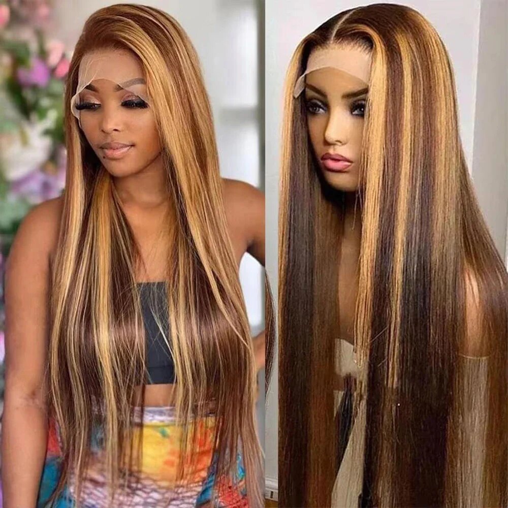 13*6 Lace Front Human Hair Wig Highlight #P4/27 Color Straight 150% Density			