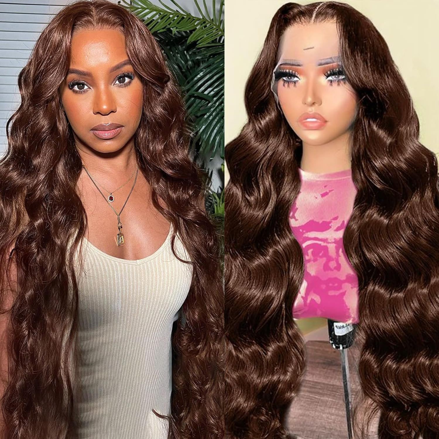 13*4 Lace Frontal Human Hair Wig Brown Body Wave 150% Density			