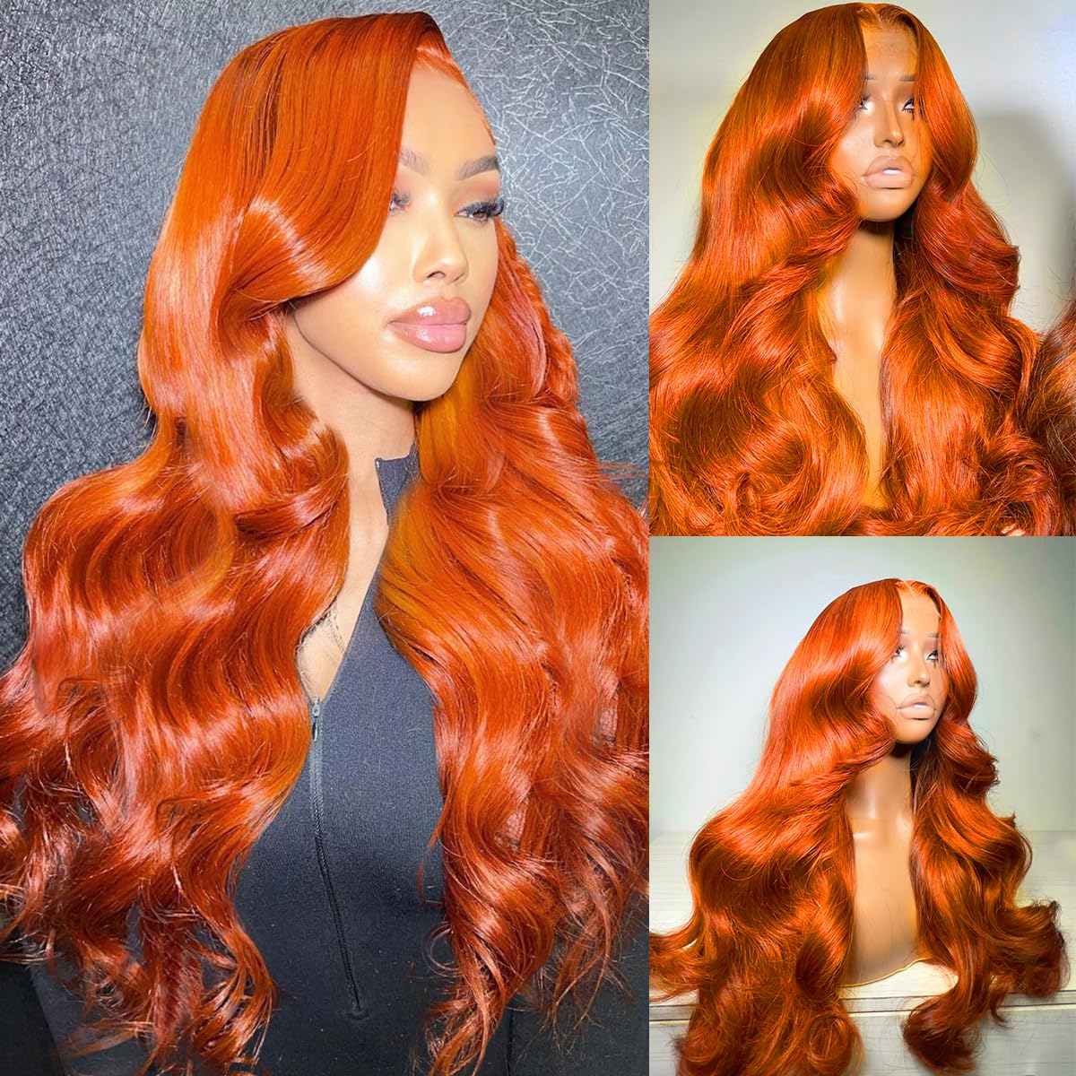 13*4 Lace Front Human Hair Wig Body Wave Orange Ginger 150% Density			