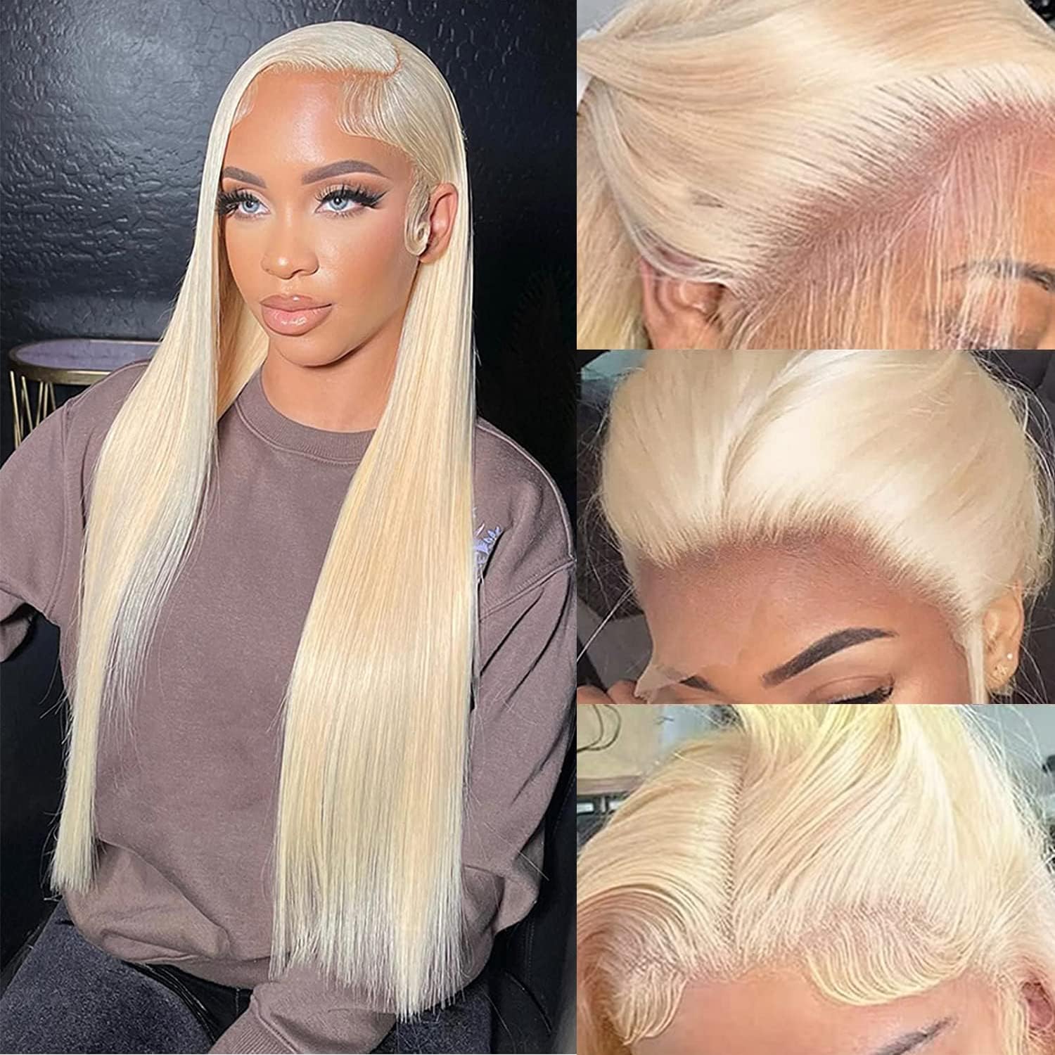 13*4 Lace Front Human Hair Wig Straight #613 150% Density			