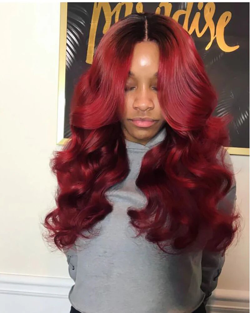 4*4蕾丝真人发头套Body Wave 1B/Burg 150%密度			