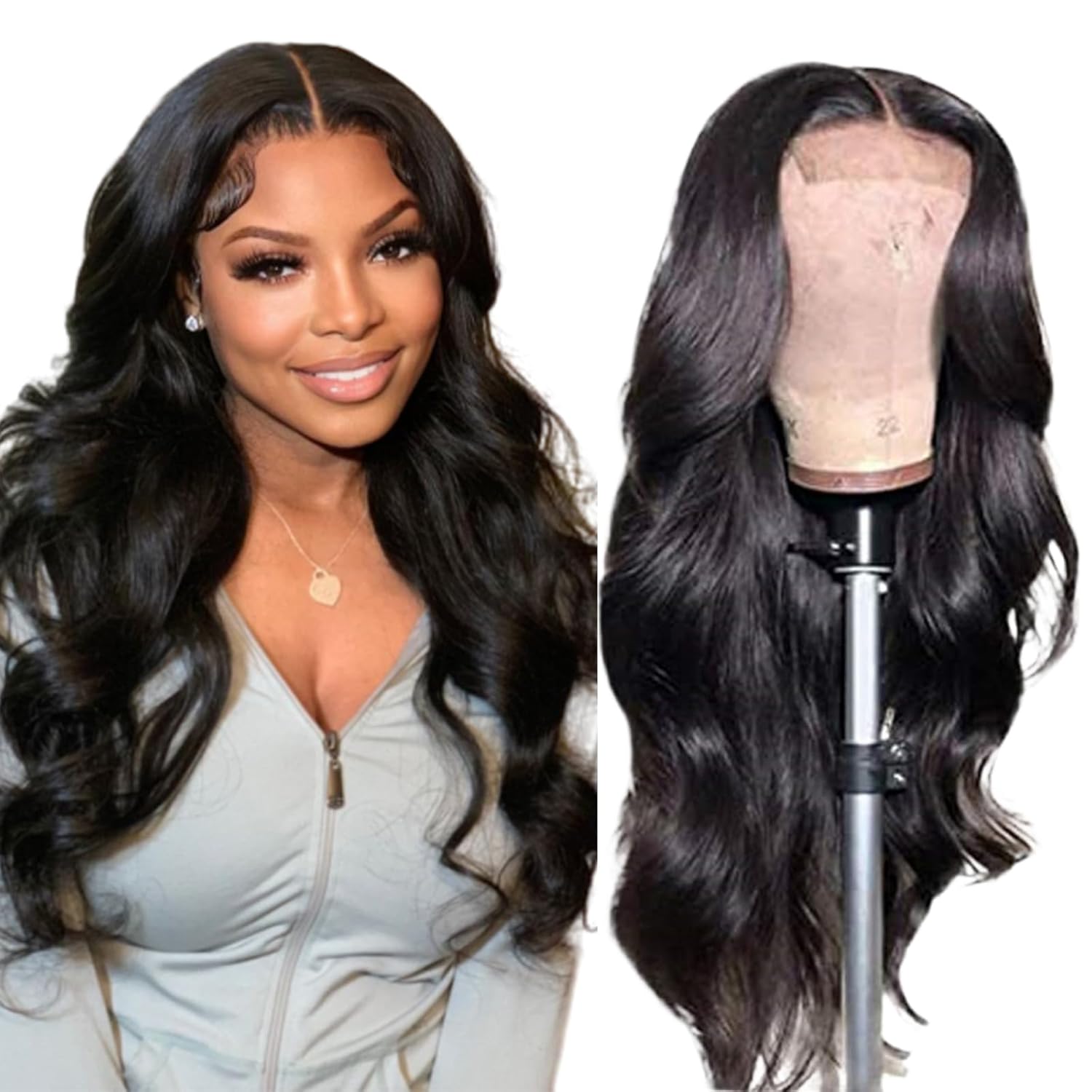 4*4 Lace Closure Human Hair Wig Natural Color Body Wave 150% Density			