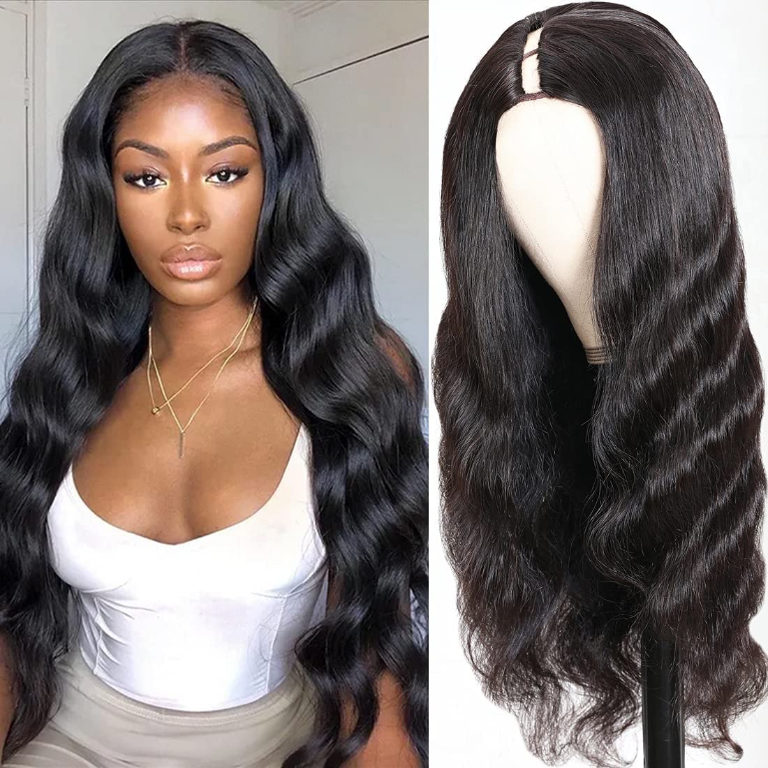 V-Part Human Hair Wig Body Wave Natural Color 150% Density			