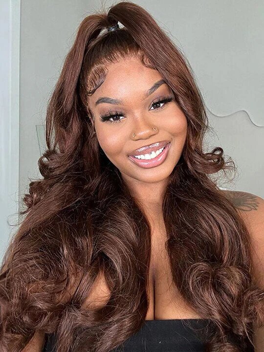 13x6 Lace Frontal Human Hair Wig Brown Body Wave 150% Density				