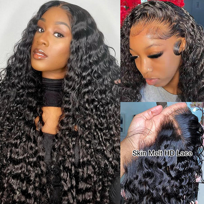 5*5 Lace Closure Human Hair Wig Deep Wave Natural Color 150% Density				