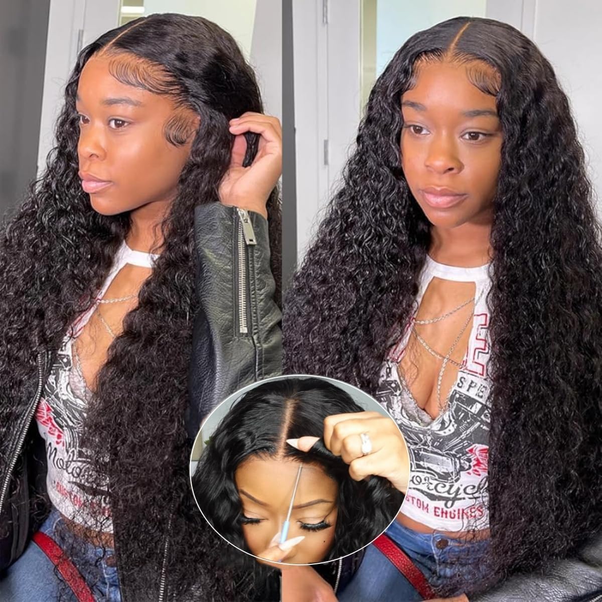 5*5蕾丝真人发头套自然色deep wave 150%密度				