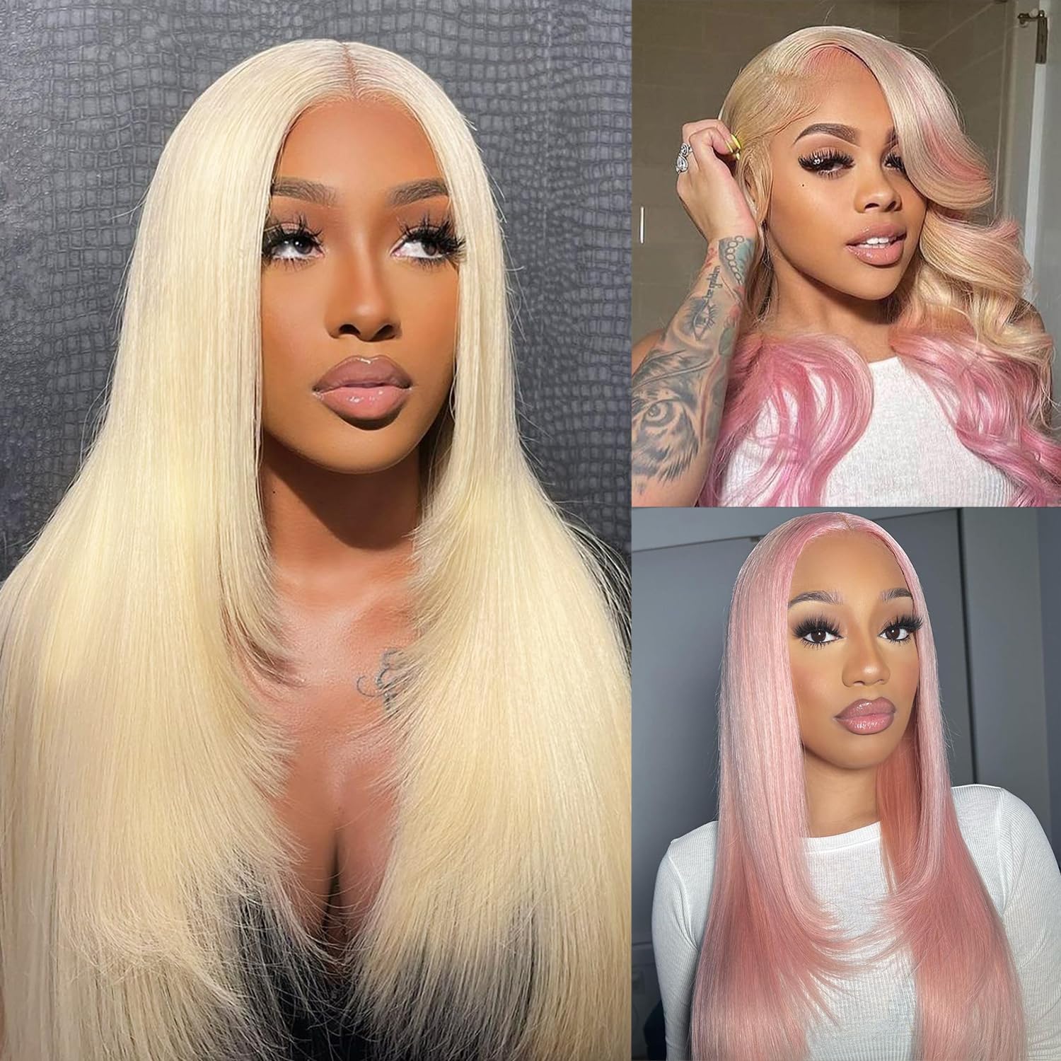 4*4预剪蕾丝真人发头套直条#613 150%密度			