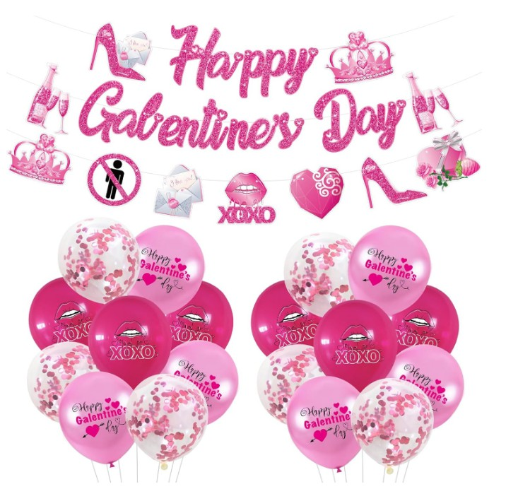 Valentine’s Day Carnival-Themed Festival Party Decor Set: Bunting, Paper Flowers, Tassels, Spiral Hanging Cards, and Balloons