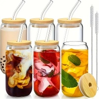 6sets of cola cups with bamboo lids, straws, and straw brushes【只支持海外仓一件代发自提不包邮】