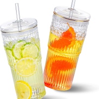 2 glass straw cups【只支持海外仓一件代发自提不包邮】