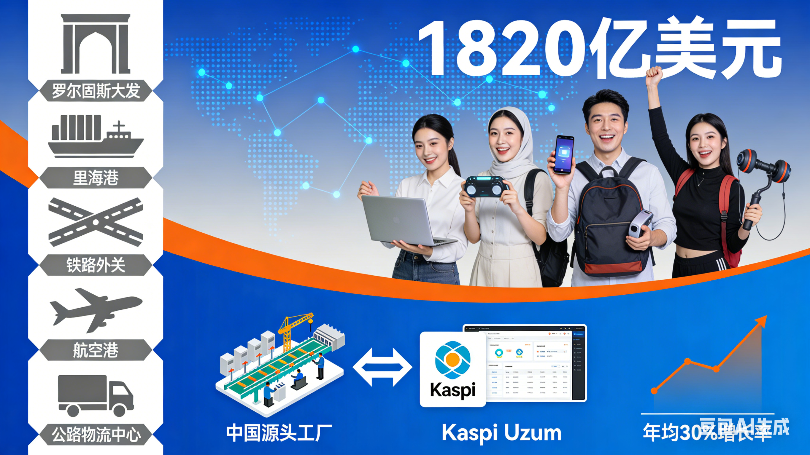 中亚风向：中亚电商市场规模剑指1820亿美元，哈萨克斯坦五大跨境物流枢纽全面启动