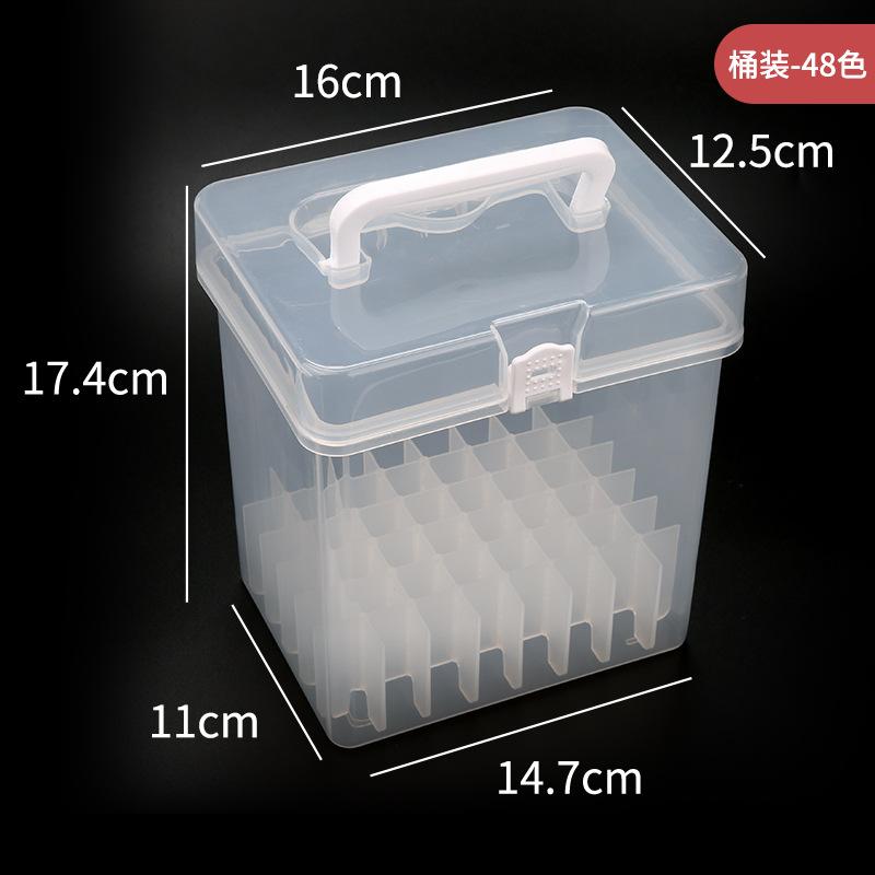 现货 工厂白色马克笔收纳桶48色透明笔桶功能手提塑料文具盒批发