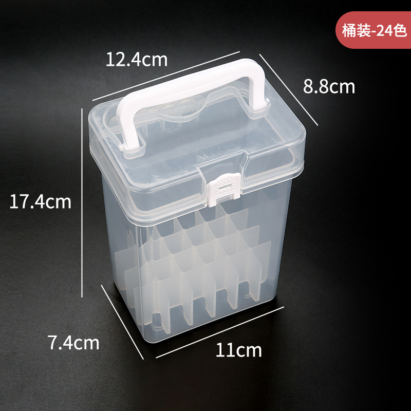 现货 工厂白色马克笔收纳桶48色透明笔桶功能手提塑料文具盒批发