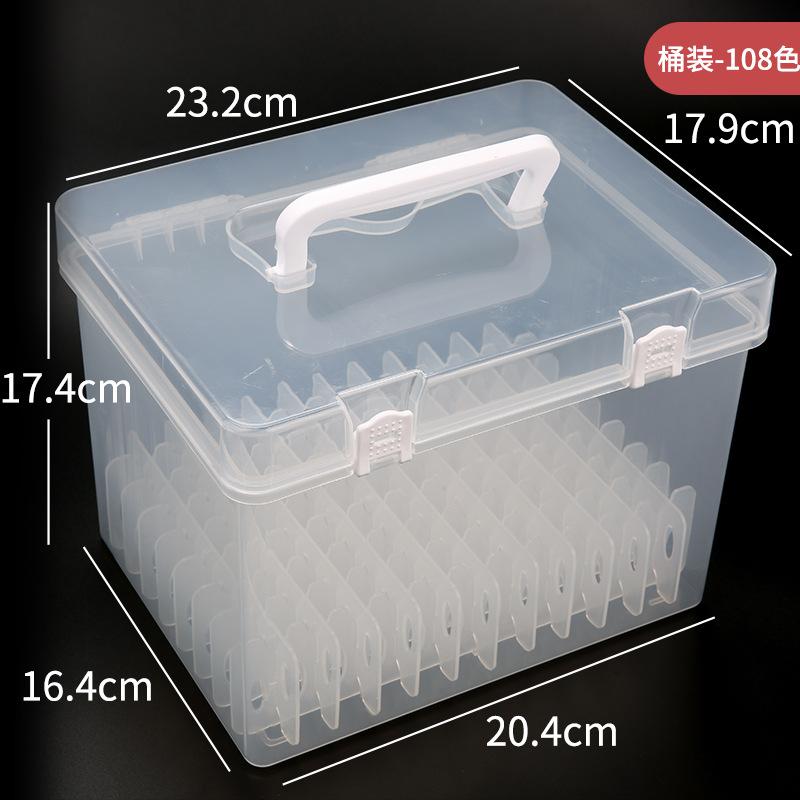 现货 工厂白色马克笔收纳桶48色透明笔桶功能手提塑料文具盒批发